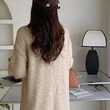 Knitted Open Long Cardigan Sweater Beige