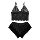 2-Piece Bralette Shorts Sleepwear Set Black/Black