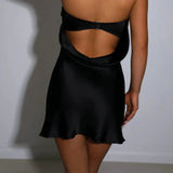 Strapless Satin Mini Dress Black