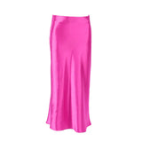 Solid Satin Midi Skirt Hot Pink